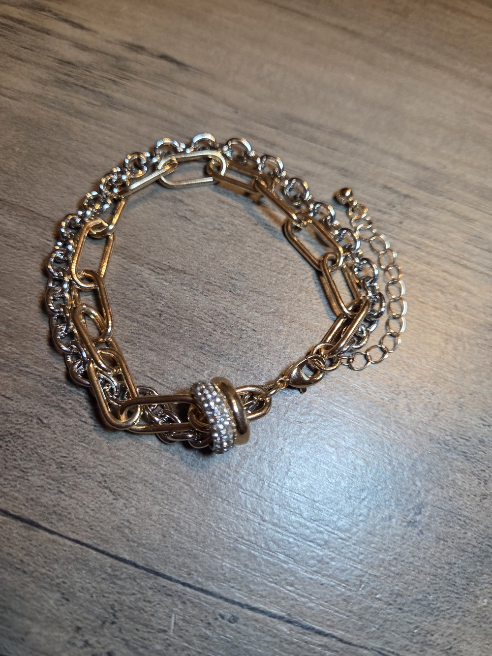 Gold-Tone Layered Chain Bracelet with Pave Accent